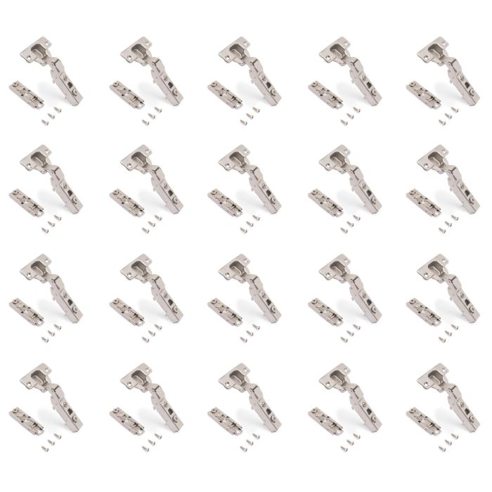 Emuca Lot de 20 charnières coudées X91 à fermeture amortie avec embases droite à visser, Hauteur 1, Acier, Nickelé 0 Emuca Lot de 20 charnières coudées X91 à fermeture amortie avec embases droite à visser, Hauteur 1, Acier, Nickelé 0