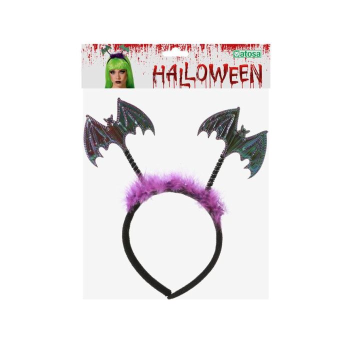 Diadema Murciélagos - Diadème Halloween pour Femme Adulte avec Bâtons Lumineux et Plumes - Accessoire de Déguisement Sorcière ou Vampire
