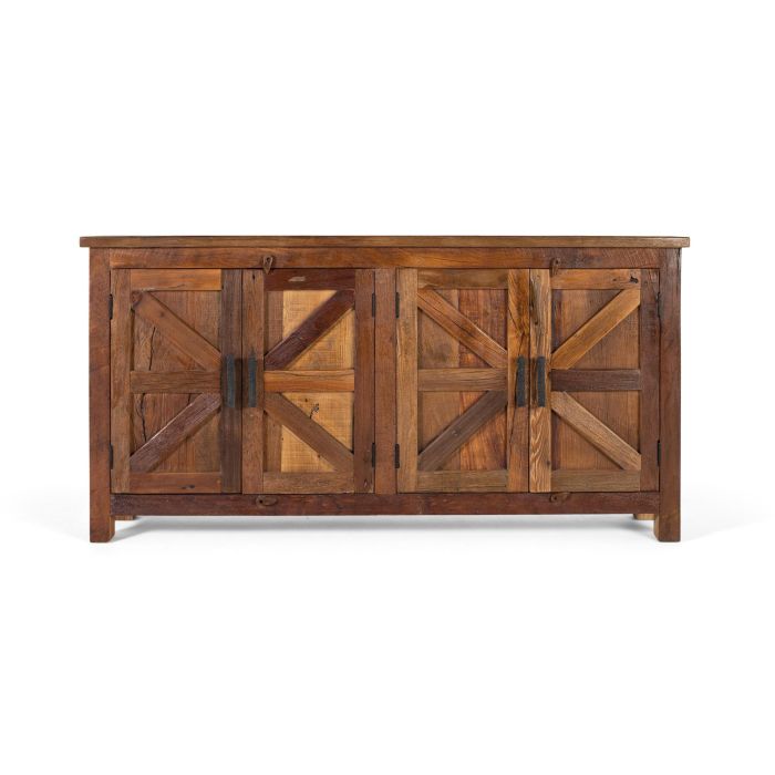GINER Y COLOMER Buffet rustique en bois recyclé, 4 portes, fait main, couleur noyer, dimensions détaillées 0 GINER Y COLOMER Buffet rustique en bois recyclé, 4 portes, fait main, couleur noyer, dimensions détaillées 0