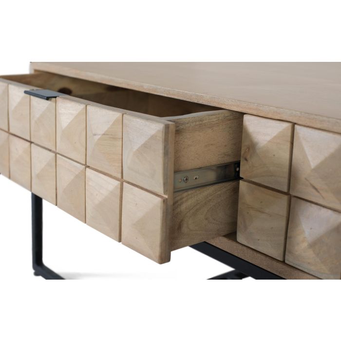 GINER Y COLOMER - Table basse design en bois de manguier avec 2 tiroirs et structure métallique noire - 120 cm, Style moderne industriel 3