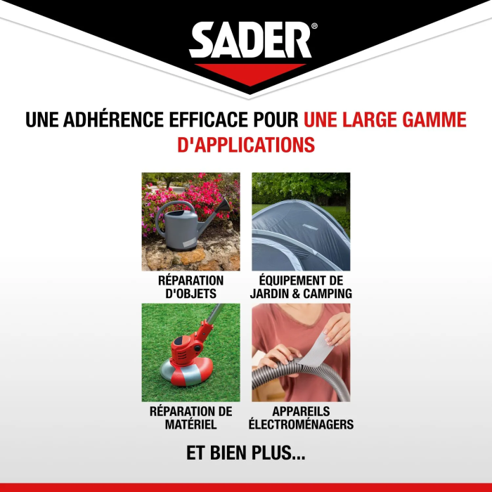 Sader - Ruban Adhésif Extrême Réparation Tout Surfaces, Noir, 20 m x 50 mm - Intérieur et Extérieur, Résistant aux Intempéries et Chocs