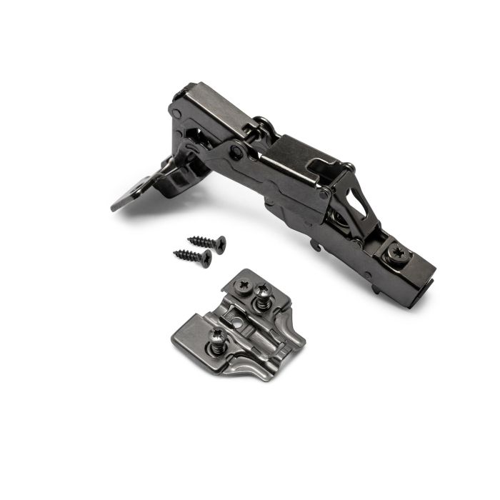 Emuca Lot de 10 charnières droites X91 à ouverture de 165 degrés avec fermeture amortie et embases euro, hauteur 0, acier, titane 1