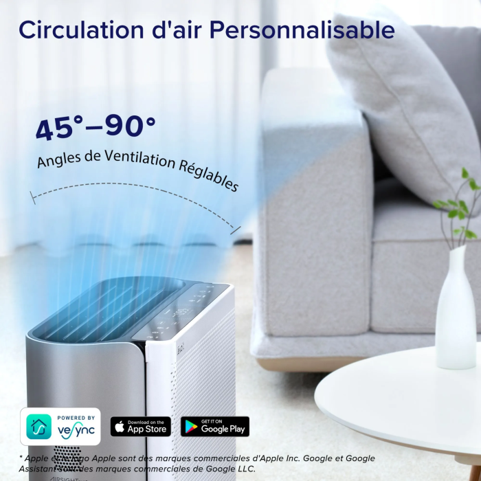 Levoit EverestAir Purificateur d'Air Intelligent - Filtre HEPA 3 Étapes, 52 m², Capteur AirSight Plus 2.0, Mode Nuit, Application VeSync, Gris
