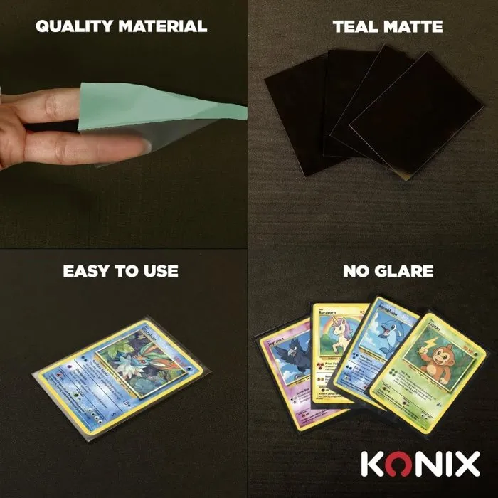 Konix - Sleeves 66x91 mm - 100 pochettes protectrices matte pour cartes Magic The Gathering, Pokémon - Bleu turquoise