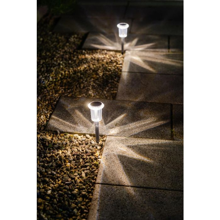 Galix G2624 Balise Solaire Éclairage Extérieur avec Effet Étoile, 3 LED SMD Blanc Chaud 2700K-3000K, 5 Lumens, Autonomie 8h, Hauteur 30 cm, Blanc