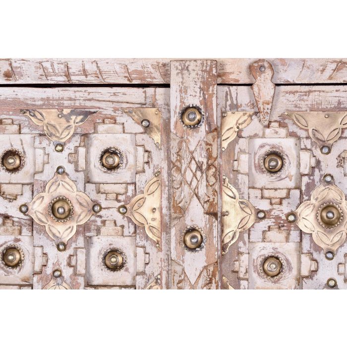 GINER Y COLOMER - Armoire 2 portes en bois de manguier massif couleur ivoire vieilli avec incrustations et boutons en bronze - 180x90x40 cm 4 GINER Y COLOMER - Armoire 2 portes en bois de manguier massif couleur ivoire vieilli avec incrustations et boutons en bronze - 180x90x40 cm 4