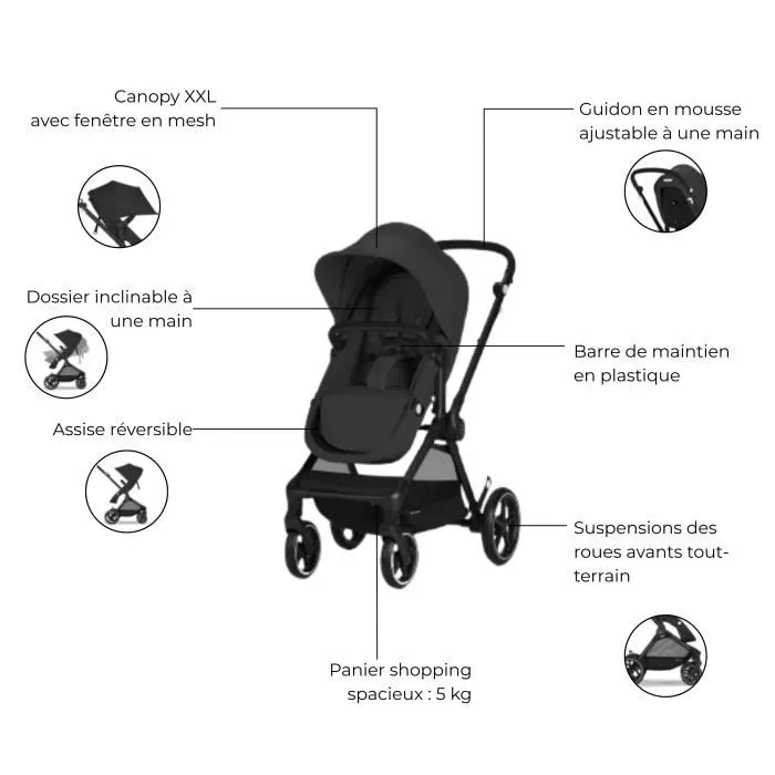 Cybex Poussette EOS PLUS + Cloud G Trio : Poussette convertible, siège auto extensible nouveau-né, nacelle convertible en siège 2