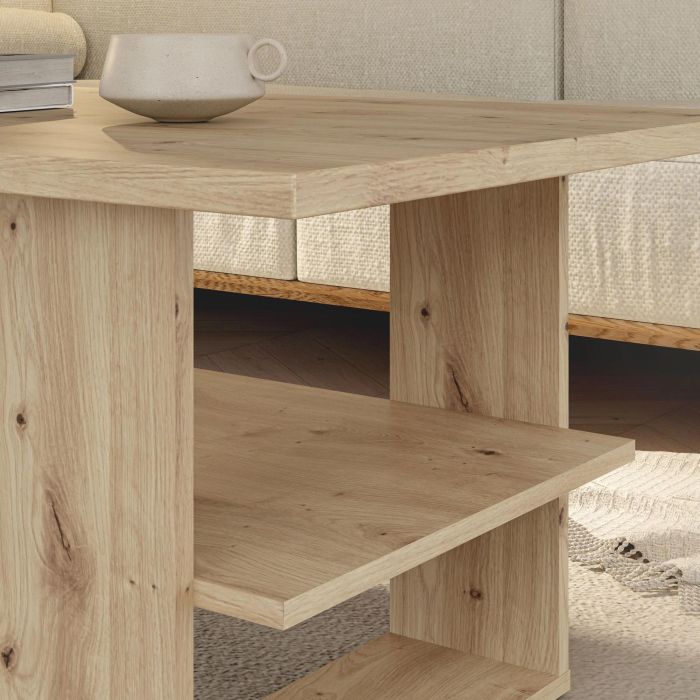 Artisan Table basse rectangulaire en chêne avec 2 plateaux, finition bois clair - Dimensions : 110 x 60 x 45 cm Artisan Table basse rectangulaire en chêne avec 2 plateaux, finition bois clair - Dimensions : 110 x 60 x 45 cm