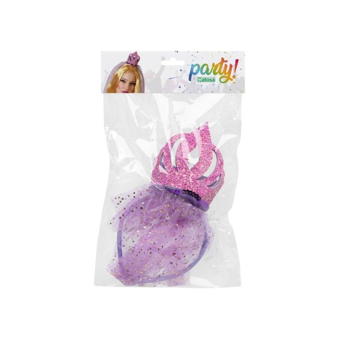 Diadema Corona Fantasía Rosa pour Femme Adulte - Couronne Brillante avec Velo de Tul et Détails Dorés pour Déguisement Princesse