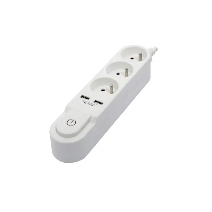 Chacon Multiprise avec Interrupteur, 3 Prises, 2 Ports USB, Câble 3m 1
