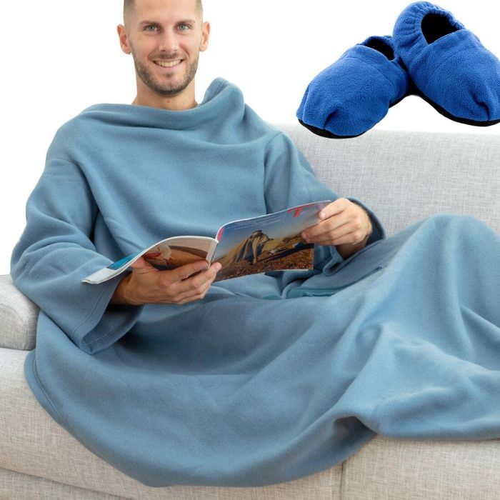 Pack Chaussons Chauffants Micro-ondes et Couverture à Manche Individuelle avec Poche Centrale InnovaGoods