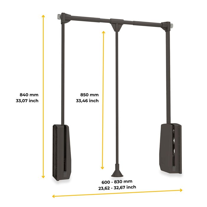 Emuca Penderie rabattable pour armoire Hang, 600 - 830, Peint en moka, Acier et Plastique. 7