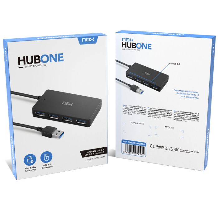 Hub USB Nox-Xtreme NXLITEHUBONE USB x 4 Noir 1