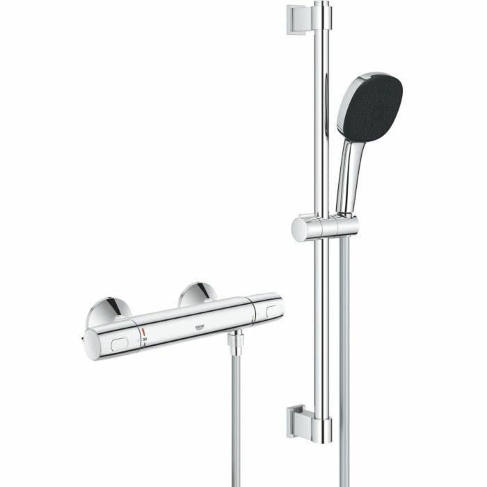 Grohe Set de douche thermostatique 34237003 avec mitigeur, 3 jets, barre 60cm, flexible, finition Cromo