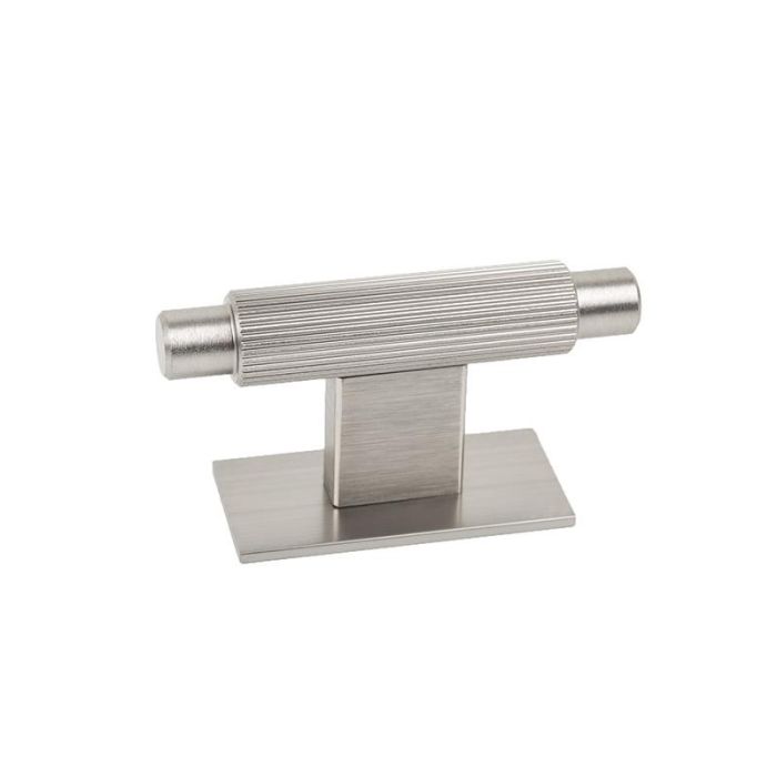 Pomo Aluminio Modelo Arpa Plate Con Placa Acabados Disponibles Efecto Inox, Negro Cepillado Y Laton Cepillado Acabado Efecto Inox Dist. Agujero Ø22 Viefe 1