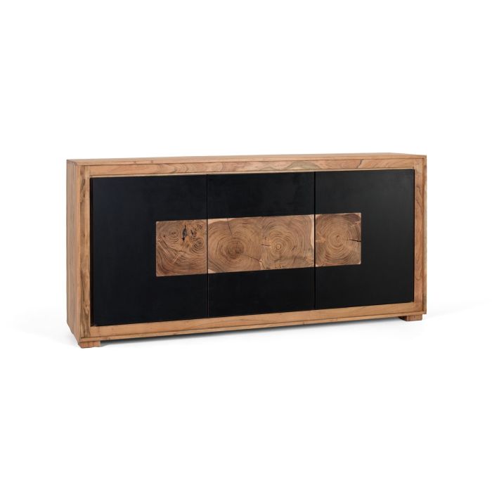 GINER Y COLOMER - Buffet contemporain en bois de mangue et pieds en fer - 3 portes noires - Coloris naturel et noir - Dimensions portes: 73x58 cm 1