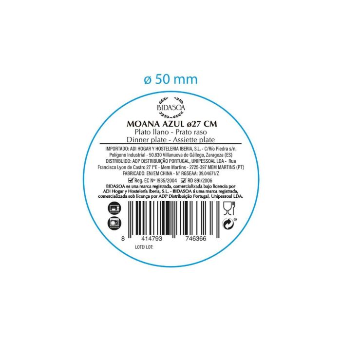 Plato Llano Cerámico Moana Bidasoa 26 cm (12 Unidades) 4 Plato Llano Cerámico Moana Bidasoa 26 cm (12 Unidades) 4