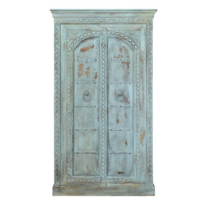 GINER Y COLOMER - Armoire en bois de manguier massif, 2 portes et 3 étagères, finition vert bleuté craquelé style ancien - 204x117x45 cm 0 GINER Y COLOMER - Armoire en bois de manguier massif, 2 portes et 3 étagères, finition vert bleuté craquelé style ancien - 204x117x45 cm 0