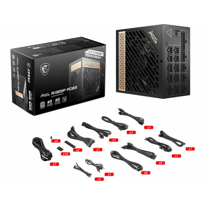 Bloc d’Alimentation MSI MEG AI1300P PCIE5 1300 W 130 W 80 Plus Gold 1 Bloc d’Alimentation MSI MEG AI1300P PCIE5 1300 W 130 W 80 Plus Gold 1