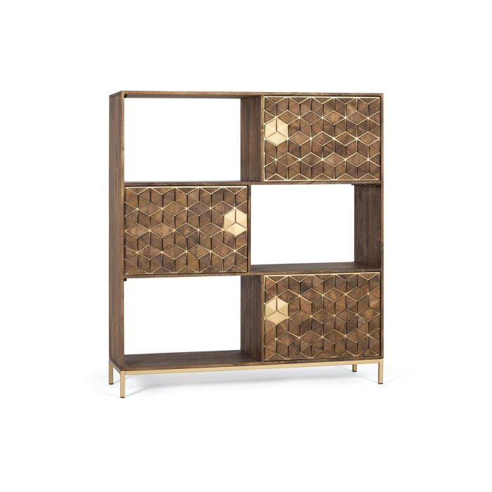 GINER Y COLOMER Dora2 - Bibliothèque en bois de manguier et métal, couleur noyer, style élégant, dimensions 143x130x40 cm 1 GINER Y COLOMER Dora2 - Bibliothèque en bois de manguier et métal, couleur noyer, style élégant, dimensions 143x130x40 cm 1