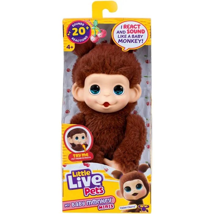 Little Live Pets - Peluche interactive bébé singe marron - Réf. Mon bébé singe mini - Plus de 20 sons, suce son pouce, réactions aux caresses Little Live Pets - Peluche interactive bébé singe marron - Réf. Mon bébé singe mini - Plus de 20 sons, suce son pouce, réactions aux caresses
