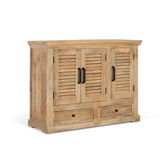 GINER Y COLOMER Buffet 3 portes et 2 tiroirs en bois de manguier, finition ton naturel - Structure robuste avec moulures et poignées en fer noir 2 GINER Y COLOMER Buffet 3 portes et 2 tiroirs en bois de manguier, finition ton naturel - Structure robuste avec moulures et poignées en fer noir 2