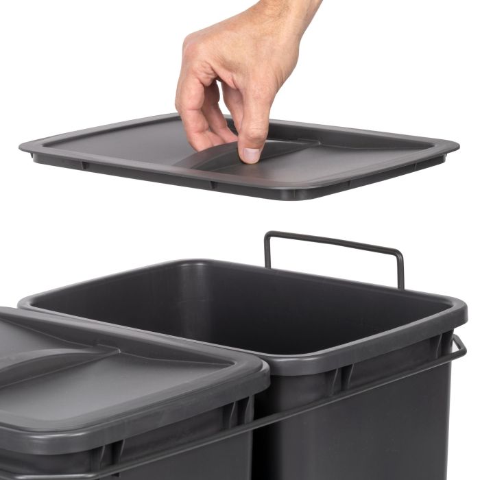 Emuca poubelle de recyclage pour montage inférieur et extraction manuelle pour meuble de cuisine Recycle 2x35litres, Plastique gris anthracite 4