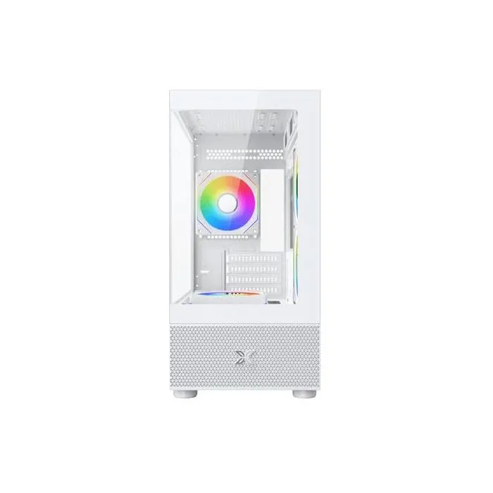 Xigmatek Alphard M Arctic - Boîtier PC Mini tour (M-ATX) - 4 ventilateurs 120mm A-RGB - 2 panneaux en verre trempé - Ports USB 3.0 et HD Audio - Blanc