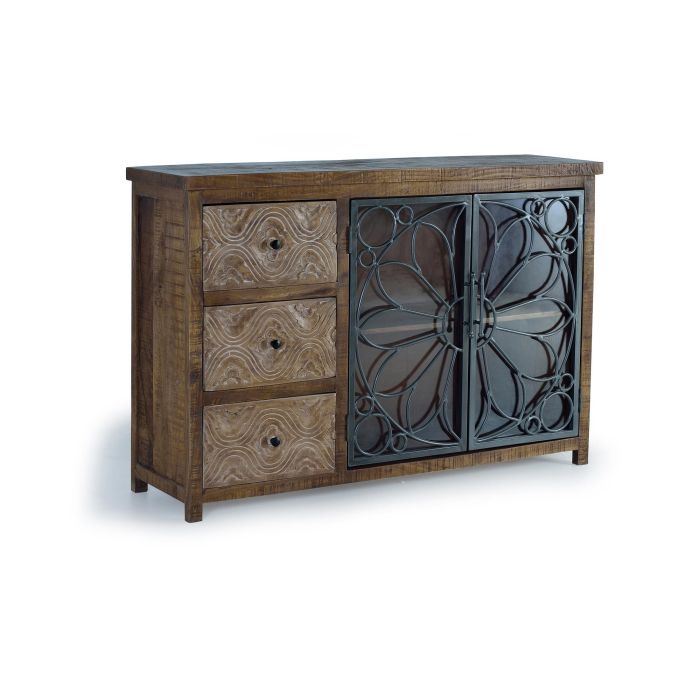 GINER Y COLOMER - Buffet en bois de manguier vieilli marron avec 3 tiroirs et 2 portes métalliques - 140 x 40 x 96 cm 0 GINER Y COLOMER - Buffet en bois de manguier vieilli marron avec 3 tiroirs et 2 portes métalliques - 140 x 40 x 96 cm 0
