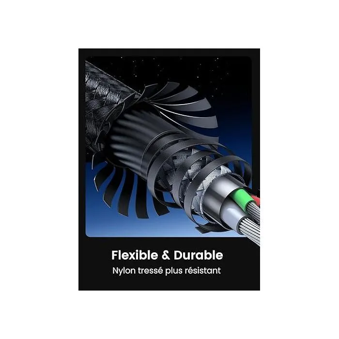 Ugreen Câble USB-C 1 m Nylon Tressé Noir - Charge Rapide 60W PD, Transfert de Données, Compatible Smartphone, Tablette, PC Portable