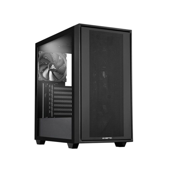Chieftec GS-03B-BLK-OP - Boîtier PC Gamer Midi-Tower Noir, Vitre Latérale Trempée, USB Type-C, Support ATX/EATX, 3 Ventilateurs ARGB 140 mm, Refroidissement Liquide