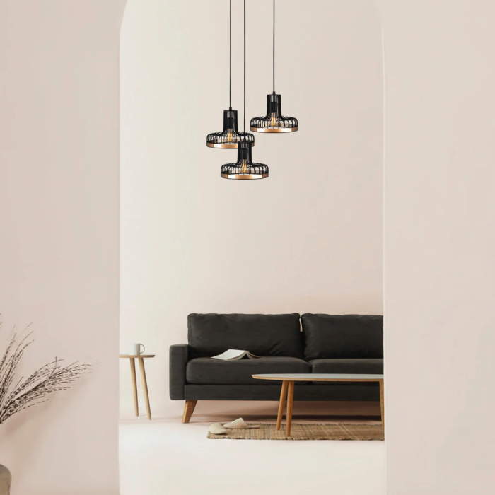 Lampe Suspendue Fellini Noir/Cuivre 3x E27 OPV-527ABY1773 2