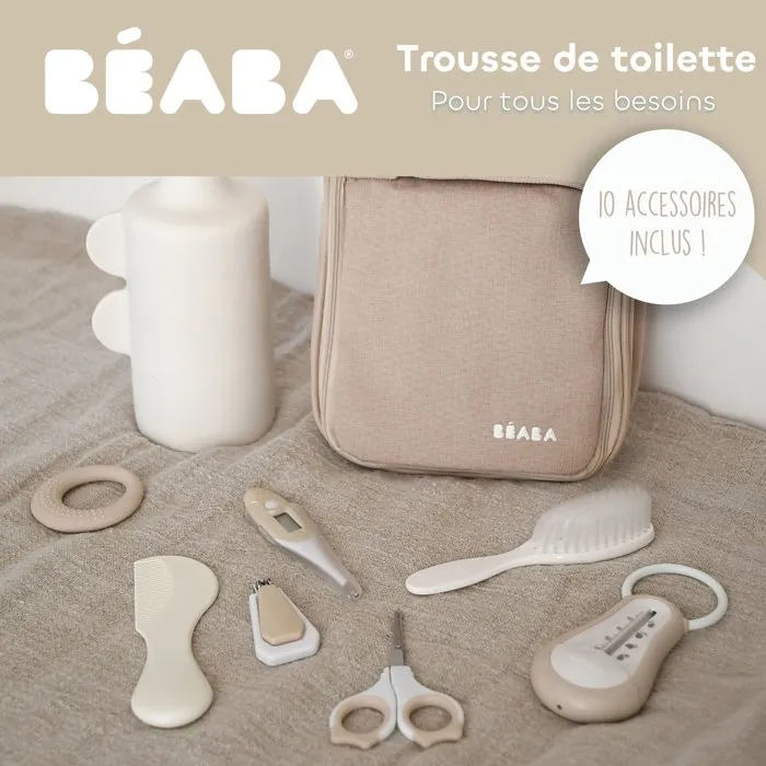 Beaba - Trousse de toilette bébé avec 10 accessoires - Thermomètre de bain, thermomètre digital, ciseaux, coupe-ongles, brosse, peigne, anneau de dentition - Terre d'argile Beaba - Trousse de toilette bébé avec 10 accessoires - Thermomètre de bain, thermomètre digital, ciseaux, coupe-ongles, brosse, peigne, anneau de dentition - Terre d'argile