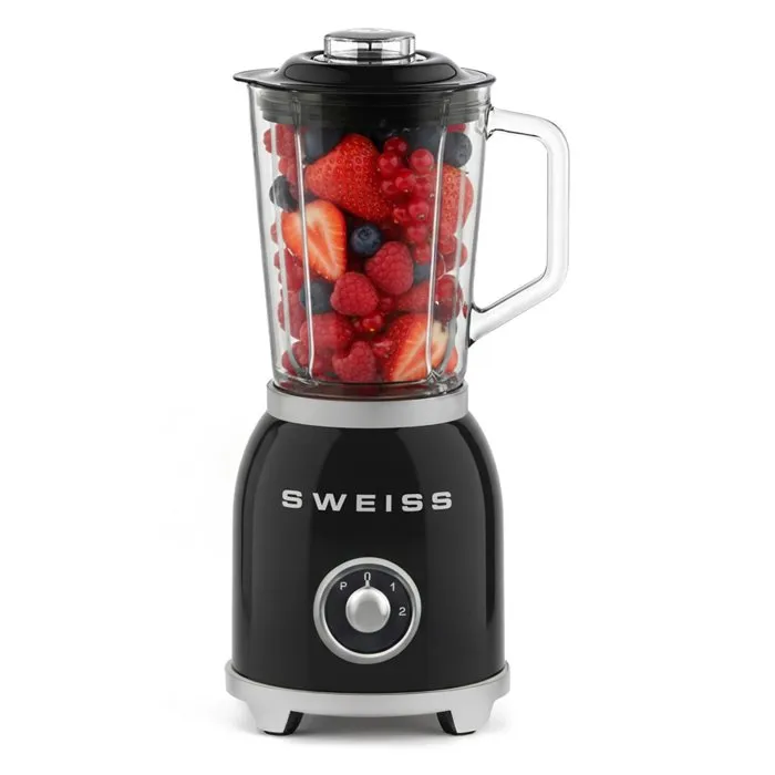 Sweiss Blender Vintage MXV9, Puissance 1000 W, 2 Vitesses, Mode Pulse, Bol 1,5 L avec 6 Lames Robustes - Noir Sweiss Blender Vintage MXV9, Puissance 1000 W, 2 Vitesses, Mode Pulse, Bol 1,5 L avec 6 Lames Robustes - Noir