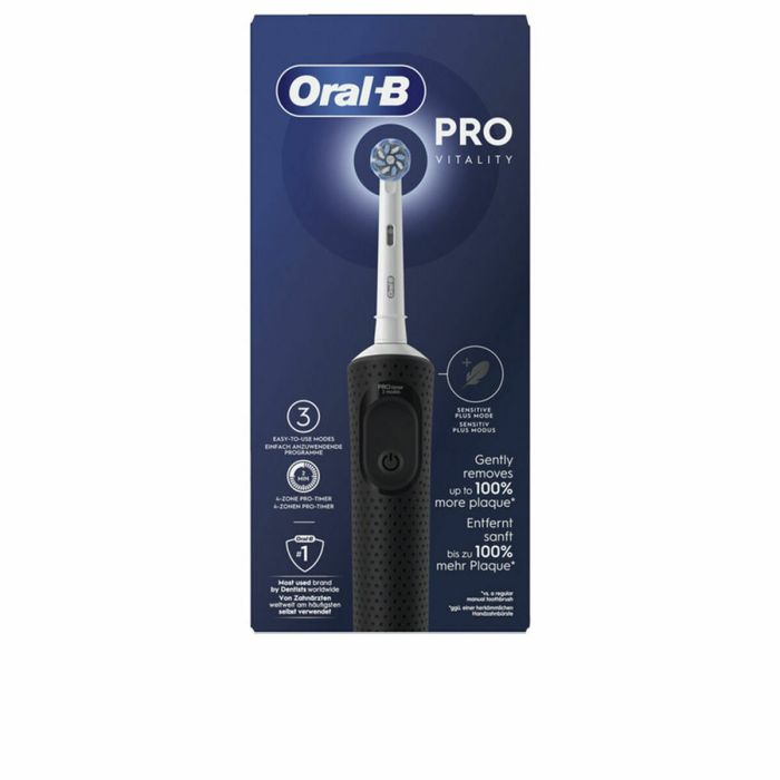 Oral-B Brosse Électrique Vitality Pro Noire, 3 Modes de Brossage: Nettoyage Quotidien, Sensible, Sensible Plus, Élimine jusqu'à 100% de Plaque