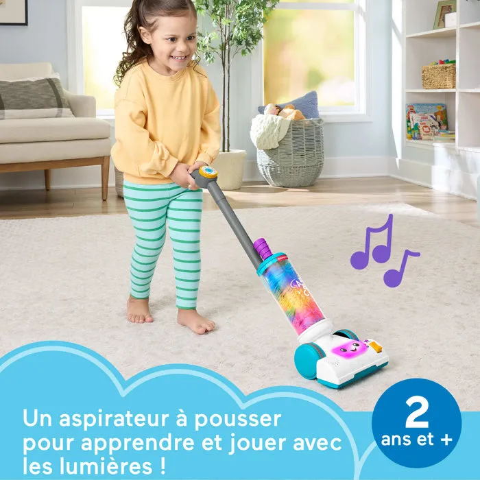 Fisher-Price JMM33 - Aspirateur d'éveil premier âge avec sons, lumières et plumeau détachable coloré pour enfant