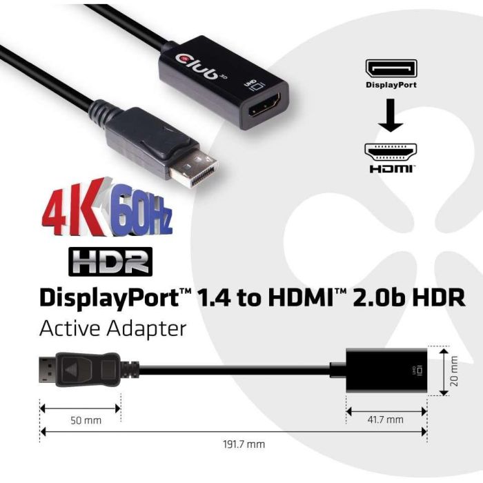 Club3D Adapter DisplayPort > HDMI 2.0b HDR 4K60Hz aktiv retail 2