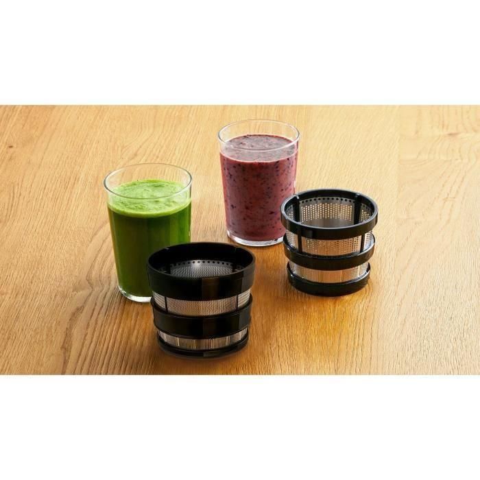 Bosch MESM500W Extracteur de jus VitaExtract Blanc/Chrome, 150 W, 1 vitesse + reverse, sécurité couvercle, 2 filtres, carafe et accessoires