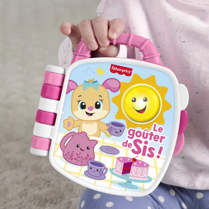 Fisher-Price Livre d'éveil Le goûter de Sis JMC52 - Livre son et lumière avec 20 chansons, sons et apprentissages - Format compact