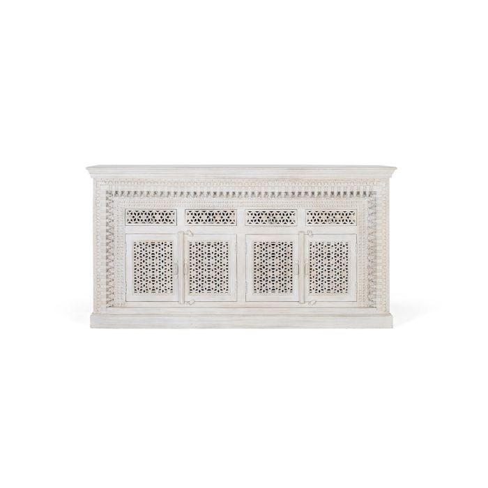 GINER Y COLOMER - Buffet en bois de manguier massif, finition blanc vieilli, 4 portes et 4 tiroirs, 190x100x40 cm 0 GINER Y COLOMER - Buffet en bois de manguier massif, finition blanc vieilli, 4 portes et 4 tiroirs, 190x100x40 cm 0