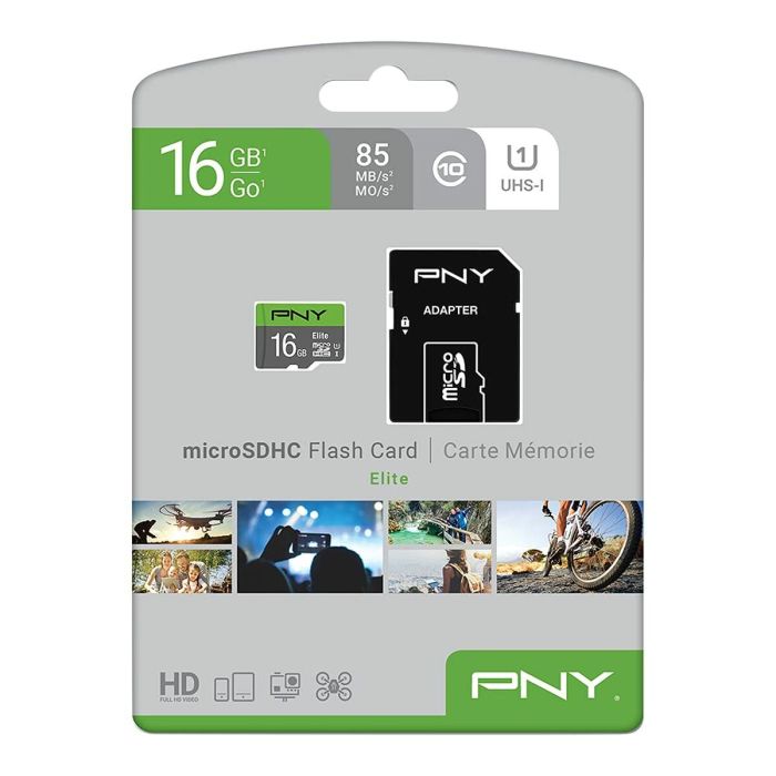 Carte Mémoire Micro SD avec Adaptateur PNY P-SDU16GU185GW-GE Elite C10 16 GB 1