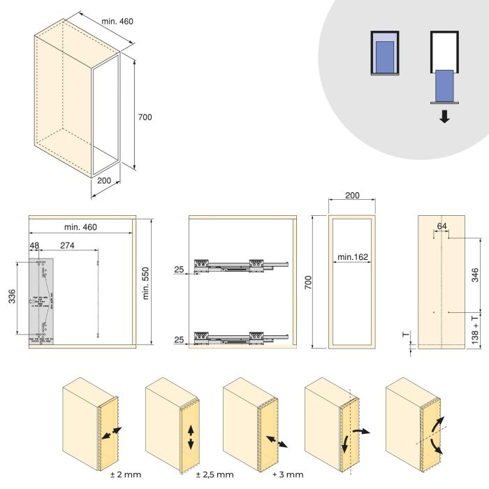 Emuca Porte-bouteilles latéral extractible Harmony avec fermeture amortie, Module largeur 200mm hauteur 700mm, Acier et Bois, Gris anthracite 10