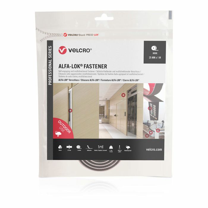 Ruban adhésif double face Velcro alfa-lok Noir 25 mm x 1 m 2