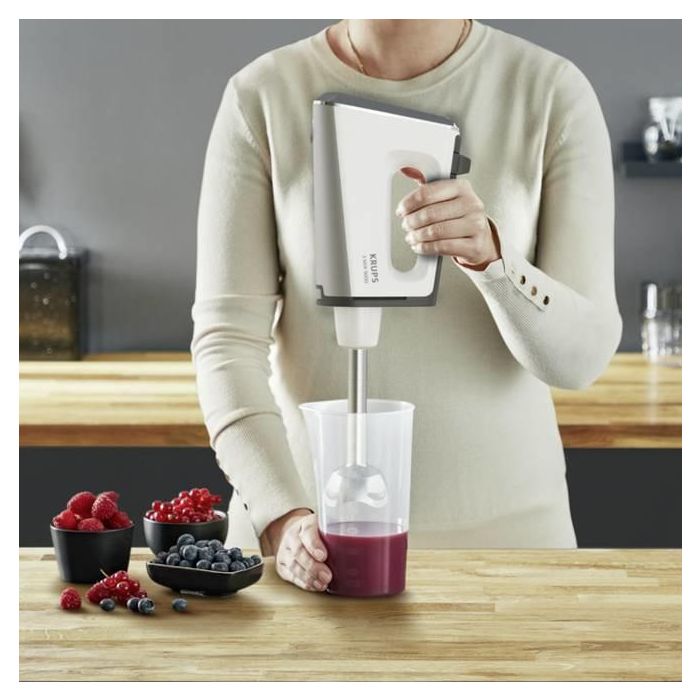 Krups GN9121 3Mix 9000 Deluxe - Mélangeur par immersion, 750 W, Blanc, avec accessoires lavables au lave-vaisselle et verre mesureur