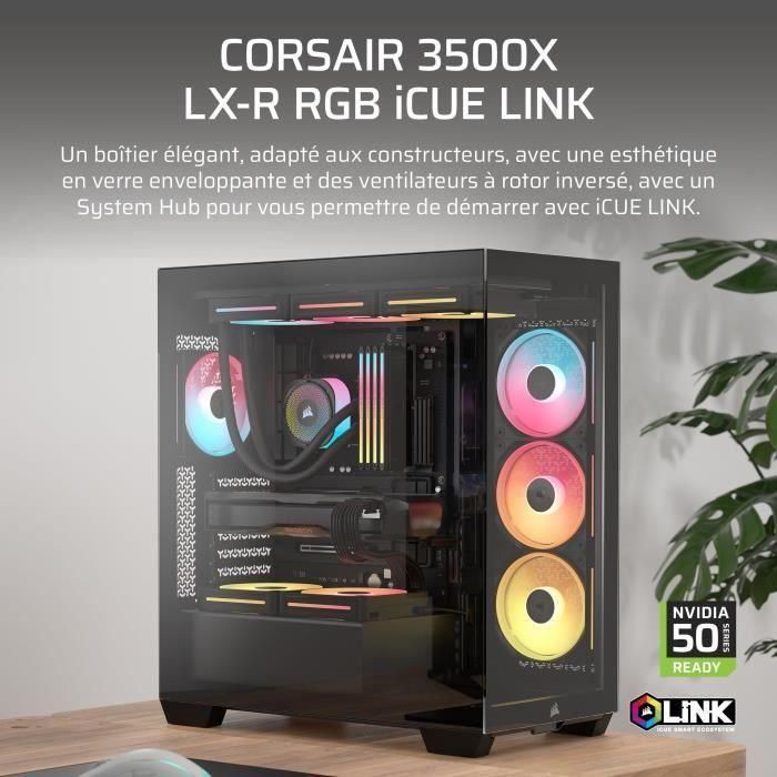 Boitier PC - CORSAIR - 3500X LXR LINK Tempered Glass Mid-Tower - 3 ventilateurs RGB a rotor inversé - Noir 1