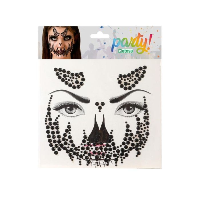Stickers Faciaux Halloween Tête de Mort avec Cristaux Orange et Argent - Décoration Brillante pour Fête, Maquillage ou Déguisement