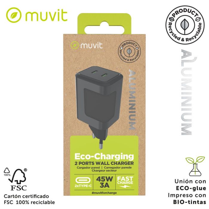 Chargeur mural Muvit WCEU66-45-C2 Argenté 45 W 5