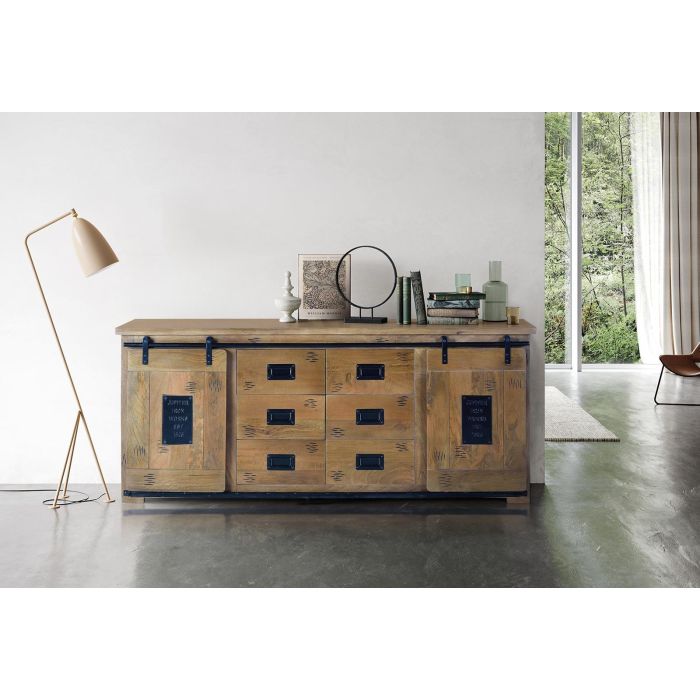 GINER Y COLOMER Buffet en Bois d'Acacia et Métal Style Industriel 2 Portes Coulissantes 6 Tiroirs Dimensions 80 x 190 x 45 cm Couleur Naturel 7 GINER Y COLOMER Buffet en Bois d'Acacia et Métal Style Industriel 2 Portes Coulissantes 6 Tiroirs Dimensions 80 x 190 x 45 cm Couleur Naturel 7