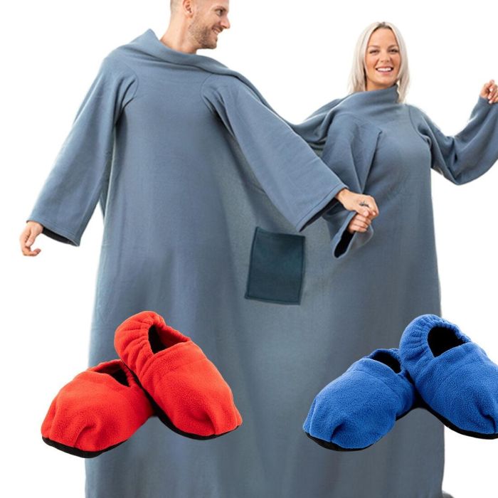 Pack Chaussons Chauffants Micro-ondes et Couverture à Manche Double avec Poche Centrale InnovaGoods 0 Pack Chaussons Chauffants Micro-ondes et Couverture à Manche Double avec Poche Centrale InnovaGoods 0