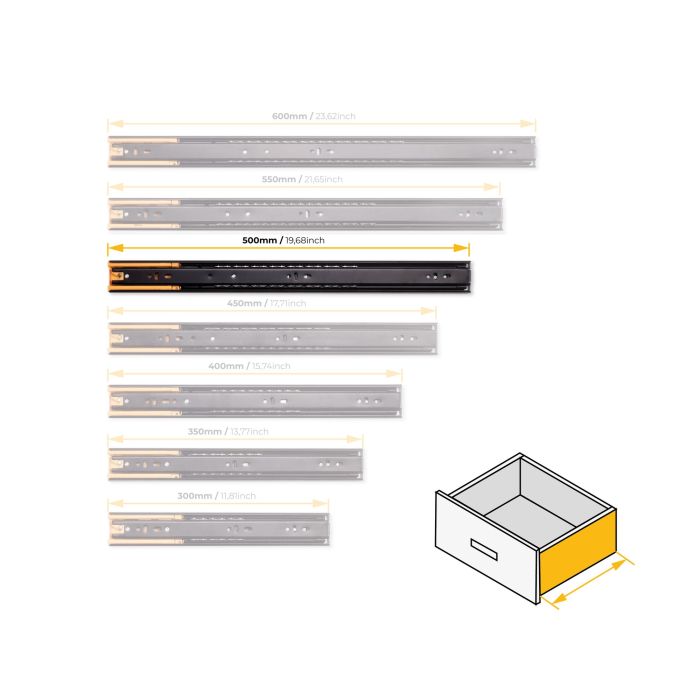 Emuca Lot de 5 jeux de Coulisses pour tiroirs, roulement à billes, hauteur 45mm, profondeur 500mm, sortie totale, fermeture amortie, Noir 9